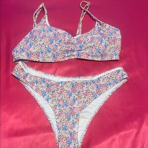 SHEIN Floral Bikini - Pink and Blue